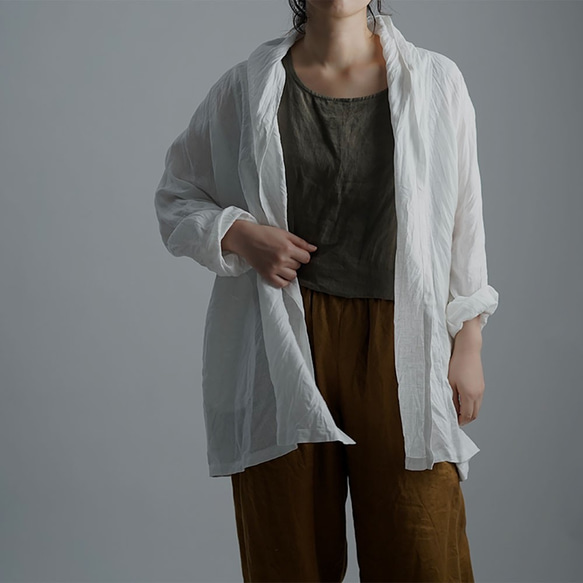 【wafu】Linen Cardigan　トッパーカーディガン ハンドワッシャー /ホワイト h014a-wht2 1枚目の画像