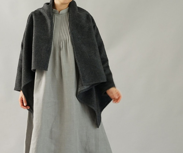 【Wafu】&lt;剩餘兩件衣服價格&gt;羊毛70％馬海毛30％haori毛茸茸開衫/灰色b 21  -  18 第1張的照片