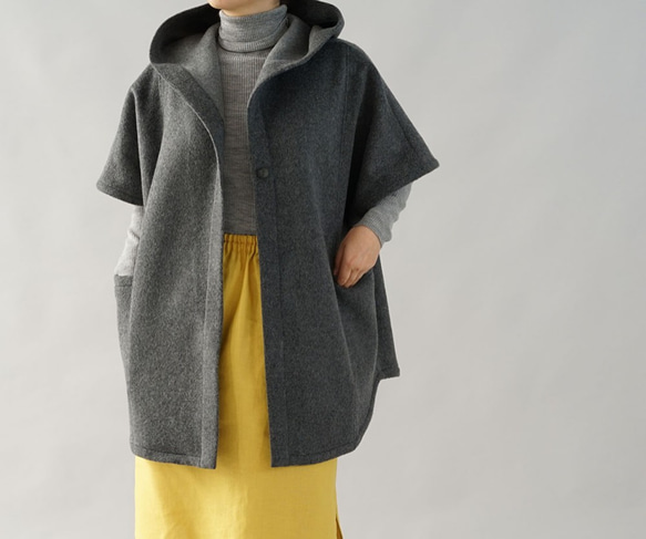 【Wafu】再次上架！很受歡迎！厚布羊毛100％羊毛食品外套雨披女士外套/灰色b15-4 第1張的照片