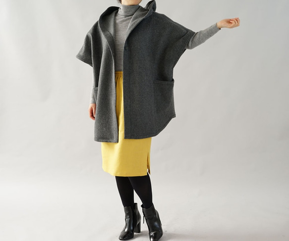 【Wafu】再次上架！很受歡迎！厚布羊毛100％羊毛食品外套雨披女士外套/灰色b15-4 第4張的照片