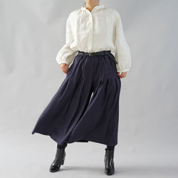 [Wafu] Toromi斜紋亞麻褲縐（哈瑪）褲子西部橡膠腰帶環/海軍b002c-neb1 第4張的照片