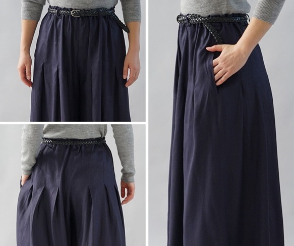 [Wafu] Toromi斜紋亞麻褲縐（哈瑪）褲子西部橡膠腰帶環/海軍b002c-neb1 第10張的照片