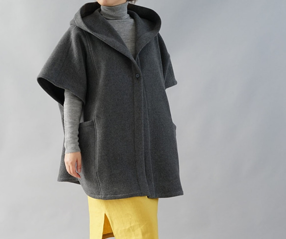【Wafu】最後一個穿羊毛100％美食宮廷雨披大衣外套口袋/灰色b15-4-1 第1張的照片