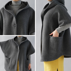 【Wafu】最後一個穿羊毛100％美食宮廷雨披大衣外套口袋/灰色b15-4-1 第9張的照片