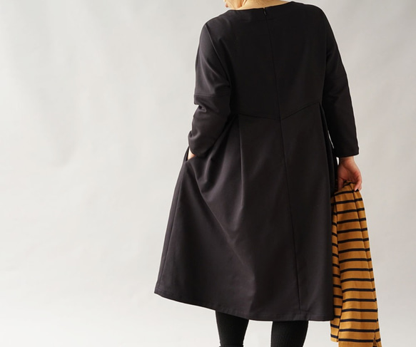 【Wafu】高密度棉連身裙Dolman Sleeve膝蓋長度/墨水黑a19-43 第4張的照片