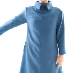【Wafu】&lt;1限量售罄&gt;全襯裡羊毛連衣裙高領長袖緊固件/藍色a43-26 第8張的照片