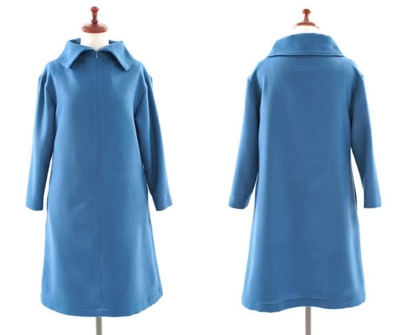 【Wafu】&lt;1限量售罄&gt;全襯裡羊毛連衣裙高領長袖緊固件/藍色a43-26 第9張的照片