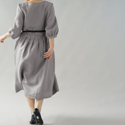 中厚亞麻連衣裙 軟袖V領 褶襉連衣裙/灰珍珠[ML]a062a-asp 第6張的照片
