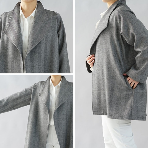 残り1着】ウール100% ウイングカラー コート 裏地キュプラ