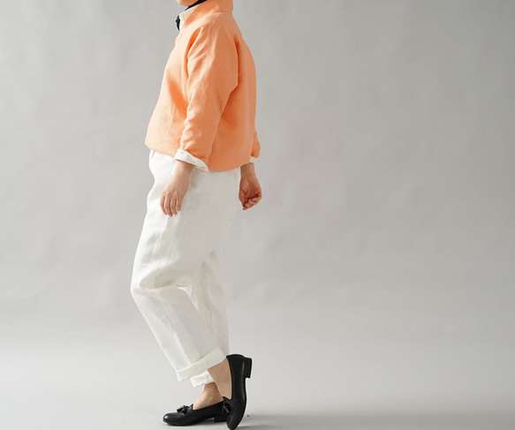 [Wafu]中等厚度的亞麻上衣禪和服領子杜爾曼袖上衣束腰上衣/卡普辛T010B-CPN2 第2張的照片