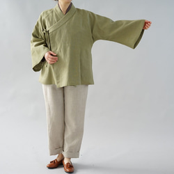 [Wafu]中厚亞麻布Samue Zen Haori Bell袖子開衫中性/ Yanagizome h037a-ign2 第4張的照片
