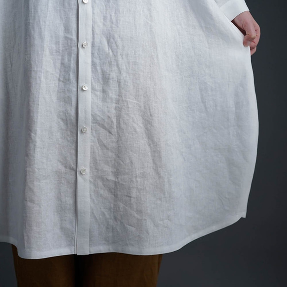 [亞麻連身裙] 繭形連身裙 漿洗 Bouzam / 白色 a081k-wt2 第8張的照片