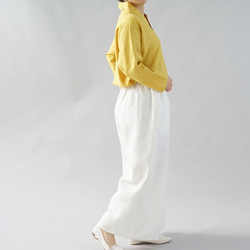 [Wafu]中厚亞麻上衣Zen和服領Dolman袖上衣/鉻黃色t010b-cye2 第2張的照片
