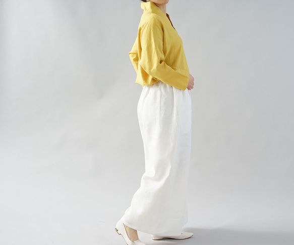 [Wafu]中厚亞麻上衣Zen和服領Dolman袖上衣/鉻黃色t010b-cye2 第2張的照片