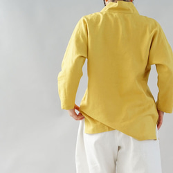 [Wafu]中厚亞麻上衣Zen和服領Dolman袖上衣/鉻黃色t010b-cye2 第3張的照片