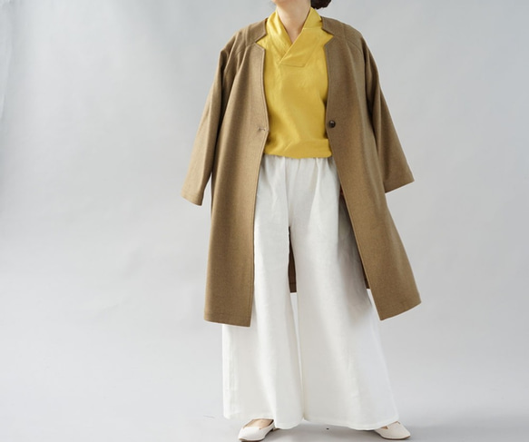 [Wafu]中厚亞麻上衣Zen和服領Dolman袖上衣/鉻黃色t010b-cye2 第4張的照片