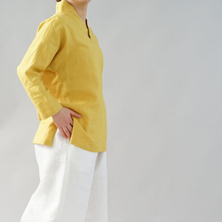 [Wafu]中厚亞麻上衣Zen和服領Dolman袖上衣/鉻黃色t010b-cye2 第8張的照片