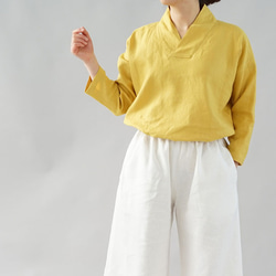 [Wafu]中厚亞麻上衣Zen和服領Dolman袖上衣/鉻黃色t010b-cye2 第9張的照片