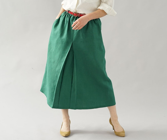[Wafu]中厚亞麻裙前褶雙橡膠長/帝國綠色s018a-egn2 第7張的照片
