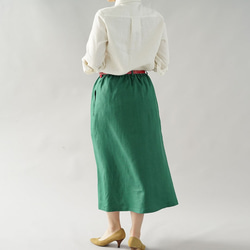 [Wafu]中厚亞麻裙前褶雙橡膠長/帝國綠色s018a-egn2 第8張的照片