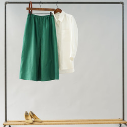 [Wafu]中厚亞麻裙前褶雙橡膠長/帝國綠色s018a-egn2 第9張的照片