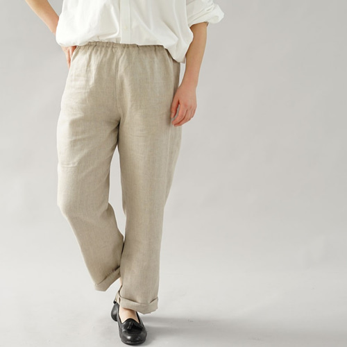 wafu リネン　ロングパンツ　ウエストゴム　ベージュ wafu リネン ロングパンツ ウエストゴム ベージュ