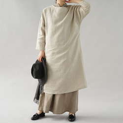 [Wafu] 薄蓬鬆亞麻亞麻連衣裙襯裙也是細褶友好內/淡褐色 p001a-hbm1 第2張的照片