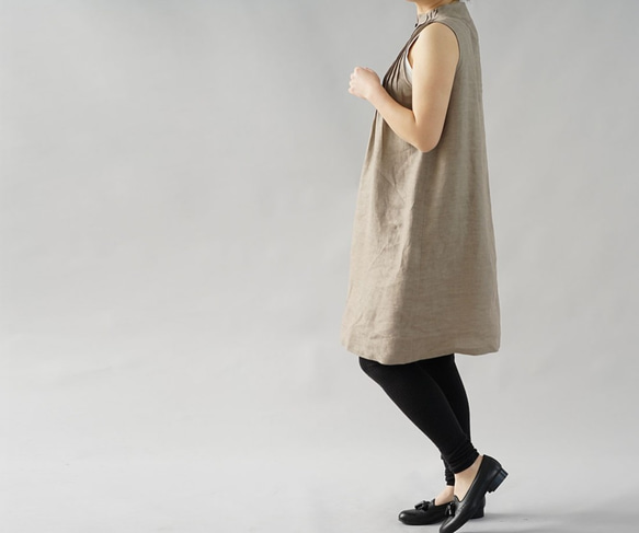 [Wafu] 薄蓬鬆亞麻亞麻連衣裙襯裙也是細褶友好內/淡褐色 p001a-hbm1 第3張的照片
