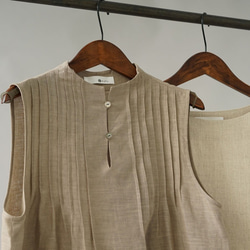 [Wafu] 薄蓬鬆亞麻亞麻連衣裙襯裙也是細褶友好內/淡褐色 p001a-hbm1 第9張的照片