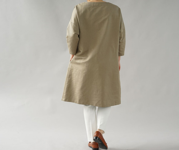 【Wafu】&lt;學徒作品&gt;純棉亞麻連身裙Dolman Sleeve / Dusty Olive a008a-dov3 第3張的照片