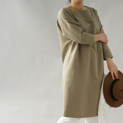 【Wafu】&lt;學徒作品&gt;純棉亞麻連身裙Dolman Sleeve / Dusty Olive a008a-dov3 第4張的照片