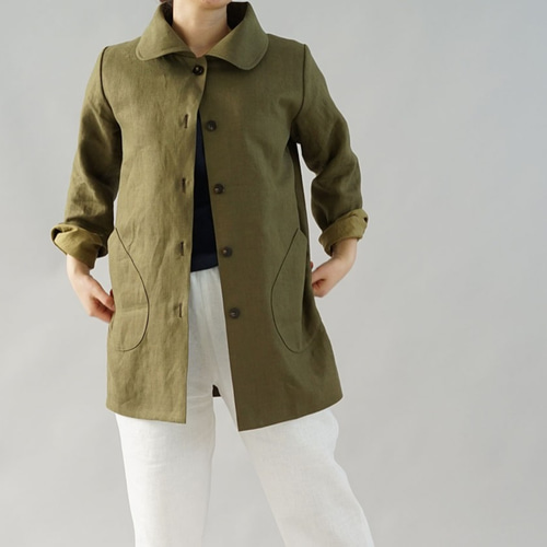 wafu】中厚 リネン コート ジャケット バスターブラウンカラー コート