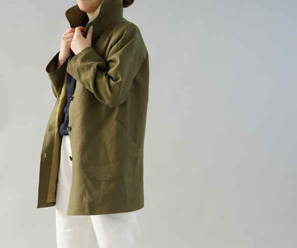 [Wafu]中厚亞麻大衣外套剋星棕色大衣/橄欖x黃色橡膠H011A-OLV2 第6張的照片