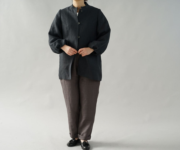 【wafu】中厚 リネンコート スタンドカラー ジャケット ふんわり袖/ ミッドナイトネイビー h035a-rbn2 4枚目の画像