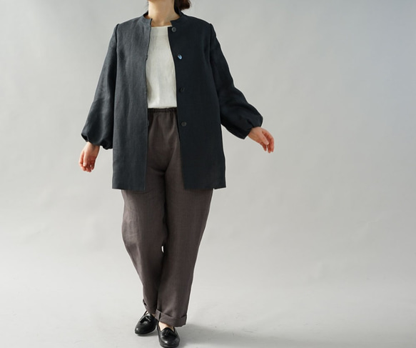 【wafu】中厚 リネンコート スタンドカラー ジャケット ふんわり袖/ ミッドナイトネイビー h035a-rbn2 6枚目の画像