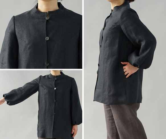 【wafu】中厚 リネンコート スタンドカラー ジャケット ふんわり袖/ ミッドナイトネイビー h035a-rbn2 10枚目の画像