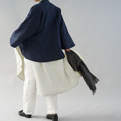 【wafu】中厚 リネン 作務衣 和装 羽織 ベルスリーブ カーディガン 男女兼用 / 紺 h037a-neb3 7枚目の画像