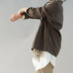 【Wafu】中厚亞麻開衫 Haori 落肩長袖/Van Dyck brown h042a-vbn2 第7張的照片