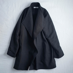 【wafu】Linen Jacket ウイングカラー コート 裏地アリ / ブラック h039f-bck3 9枚目の画像