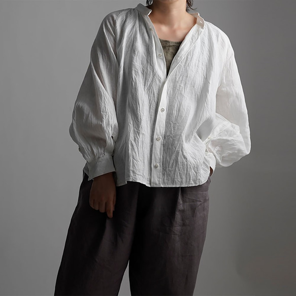 雅亜麻 linen shirt リネンシャツ リネンブラウス 60番手 ハンドワッシャー / 白色 t034a-wht1 1枚目の画像