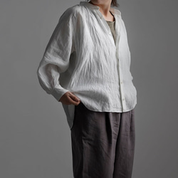 雅亜麻 linen shirt リネンシャツ リネンブラウス 60番手 ハンドワッシャー / 白色 t034a-wht1 2枚目の画像