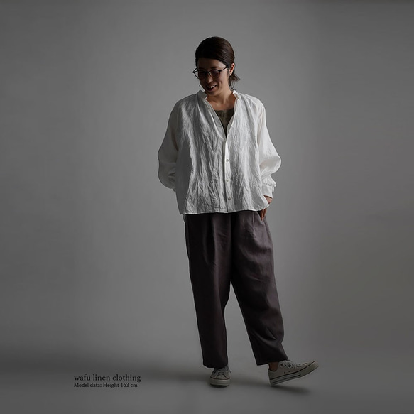 雅亜麻 linen shirt リネンシャツ リネンブラウス 60番手 ハンドワッシャー / 白色 t034a-wht1 3枚目の画像