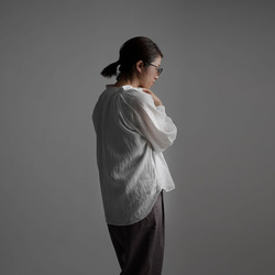 雅亜麻 linen shirt リネンシャツ リネンブラウス 60番手 ハンドワッシャー / 白色 t034a-wht1 4枚目の画像