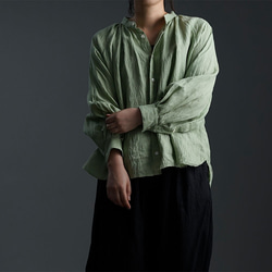 【wafu】雅亜麻 linen shirt リネンシャツ 60番手 ハンドワッシャー/もえぎ t034a-meg1 1枚目の画像