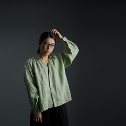 【wafu】雅亜麻 linen shirt リネンシャツ 60番手 ハンドワッシャー/もえぎ t034a-meg1 7枚目の画像