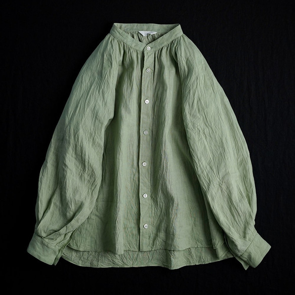 【wafu】雅亜麻 linen shirt リネンシャツ 60番手 ハンドワッシャー/もえぎ t034a-meg1 10枚目の画像