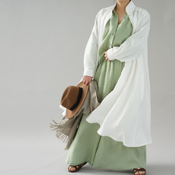 [wafu] 薄亞麻洋裝外罩大喇叭洋裝 2way 長袖 / 白 a080a-wt1 第2張的照片
