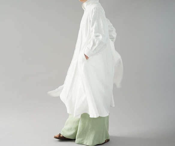 [wafu] 薄亞麻洋裝外罩大喇叭洋裝 2way 長袖 / 白 a080a-wt1 第3張的照片
