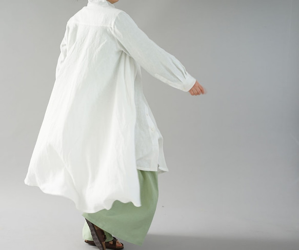 [wafu] 薄亞麻洋裝外罩大喇叭洋裝 2way 長袖 / 白 a080a-wt1 第4張的照片