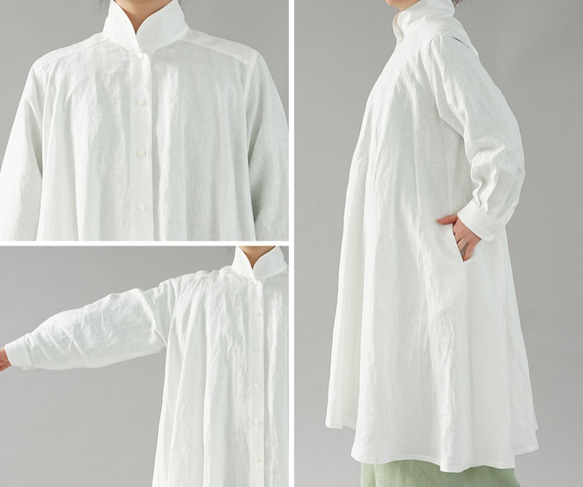 [wafu] 薄亞麻洋裝外罩大喇叭洋裝 2way 長袖 / 白 a080a-wt1 第6張的照片